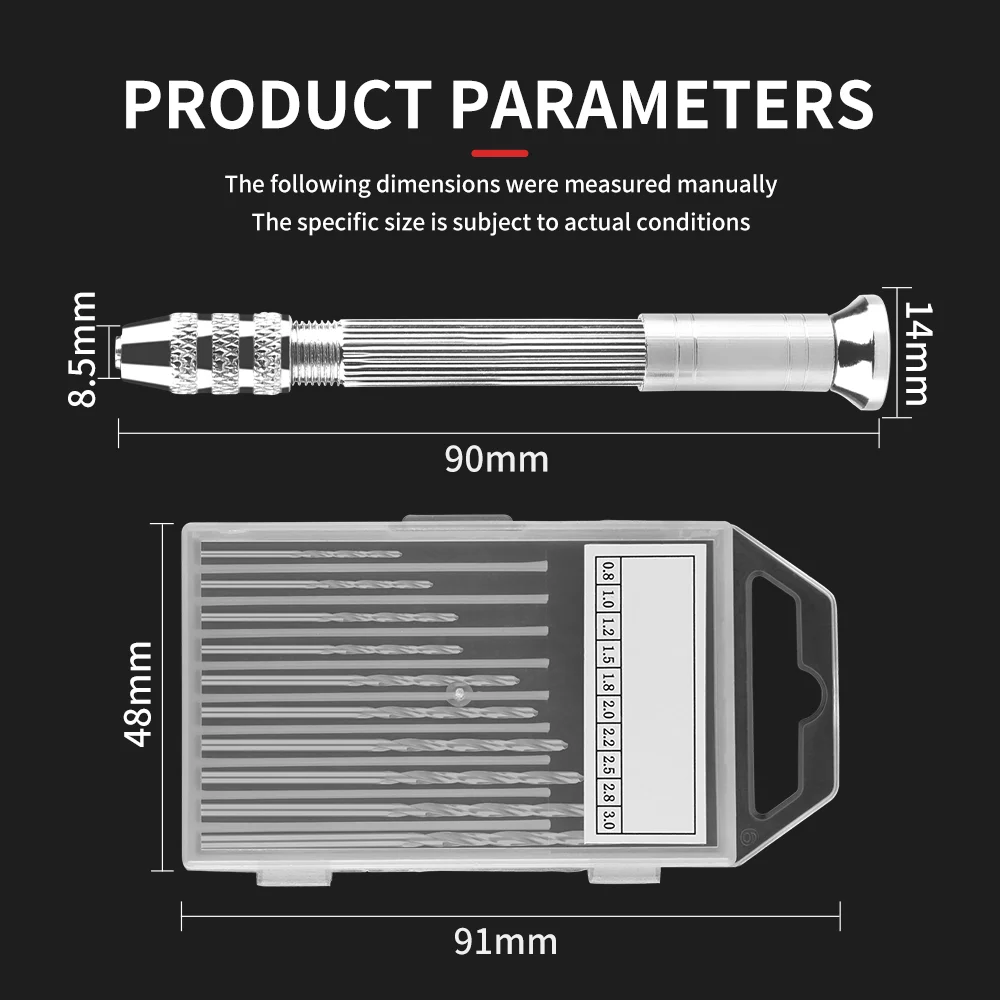 LUXIANZI-Mini Micro taladro de mano de aluminio, herramientas rotativas de perforación para carpintería, joyería, artesanía, reloj, brocas giratorias manuales, 10 piezas
