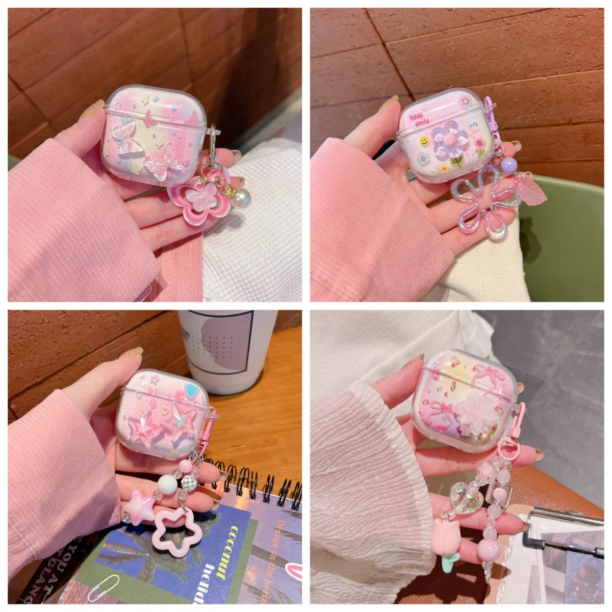 Gradient Sky Blue Earphone Case With Butterfly Knot Star Pendant Cover For AirPods 4 3 For AirPods 1 2 3 4 Pro3 Pro2Generations - Image 3