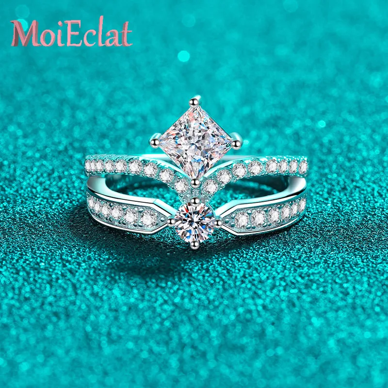 

Luxury Princess Crown Handmade 1.3ct Moissanite Platinum Ring for Women, Pt950 Diamond Wedding Band Lady Fine Jewelry Gift
