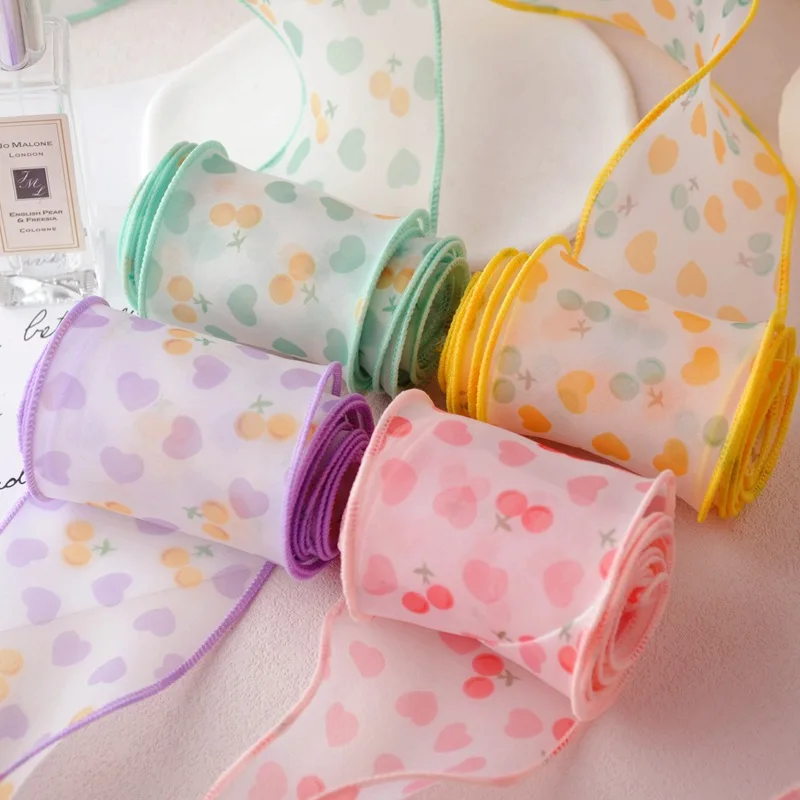 

Sweet Cherry Heart Hemmed Satin Ribbon for Wedding Decor/Floral Packaging, 6.5cm Wide x 26m Roll DIY Craft Ribbon