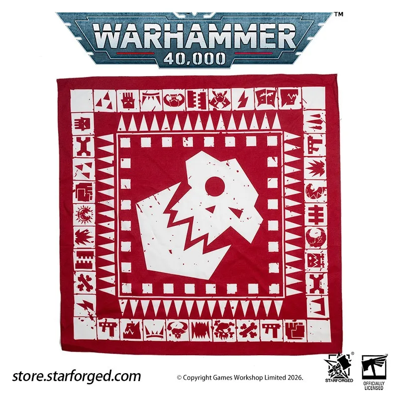 Authentic Starforged Warhammer 40K Orc Pattern Cotton Square Scarf with Red Printed Men's and Women's Trendy Face Scarf
