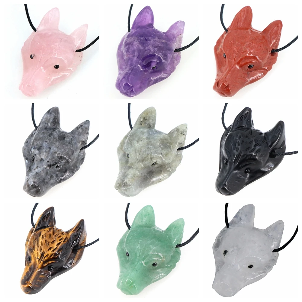 

40 мм голова волка, каменный кулон, натуральные целебные кристаллы, статуя, ручная резьба, драгоценный камень, волки, фигурка животного, изготовление ювелирных изделий, ожерелье