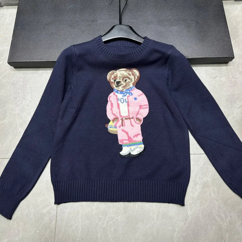 عالية الجودة ضوء الفاخرة الفرنسية الدب المطرزة محبوك سترة للنساء موضة جديدة عادية فضفاض البلوز القمم تسحب فام