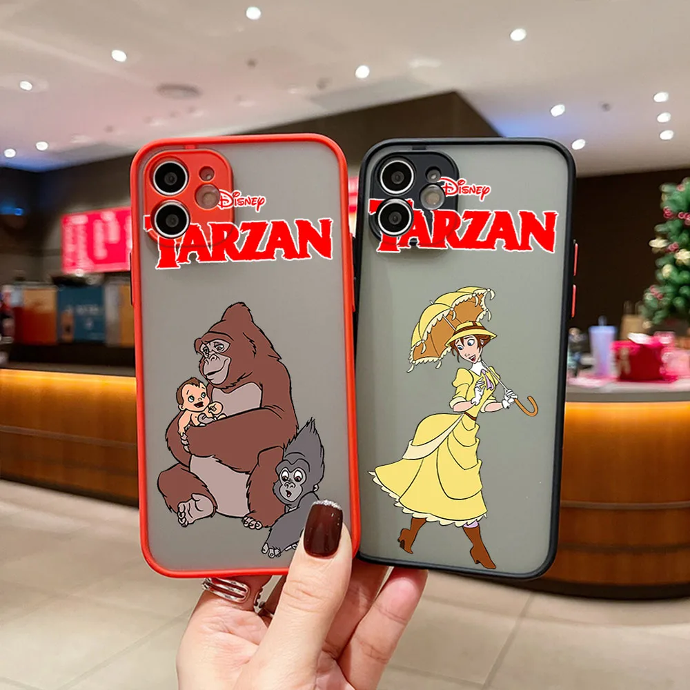 حافظة لهاتف آيفون 17 16 15 14 Plus 13 12 13 Mini 16Pro 17ProMax Air Disney Tarzan غطاء شفاف بنمط كرتوني
