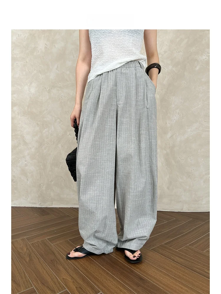 

Брюки женские Arete Ak Commuter, свободные, широкие, в полоску, повседневные, летние, для создания иллюзии стройности, длинные, с высокой талией, 100% хлопок