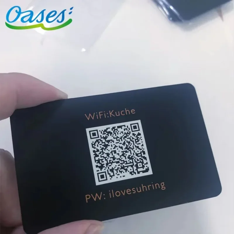 منتج جديد لعام 2025 بطاقات عمل معدنية مخصصة ومتينة وحساسة من الفولاذ المقاوم للصدأ مع تكامل رمز الاستجابة السريعة #3