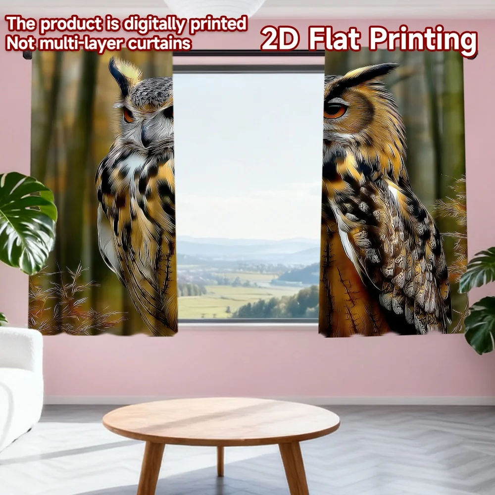 

2D flat printing 2pcs Curtains Regal Owl Portrait Digital Printed Polyester Drapes Family Party Decoration for Photo Booths &