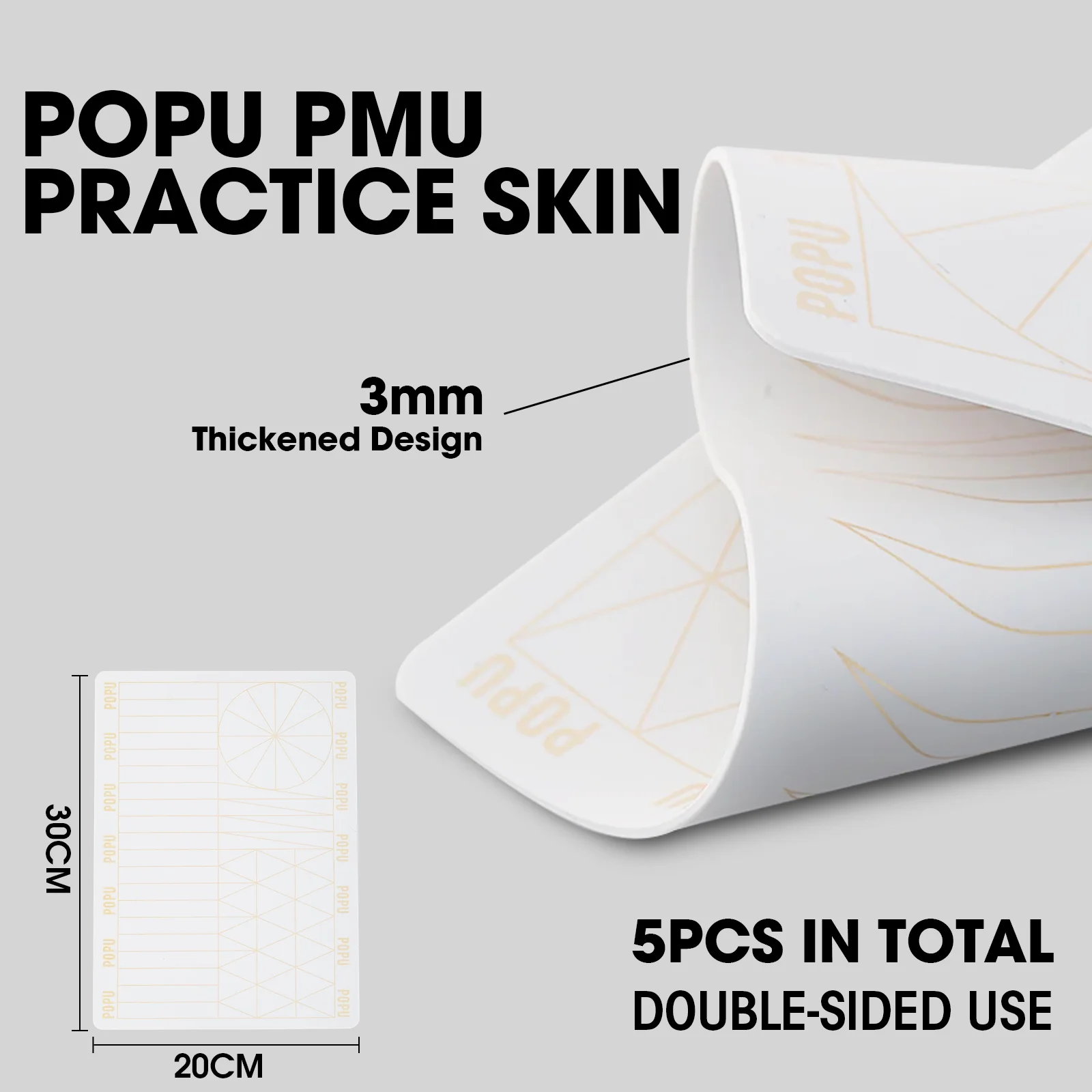 5pcs 3mm Tattoo Practice Skin Tattoo Fake Skin A4 20×30cm Silicone Double Side Thickness Silicone Microblading Eyebrow Permanent