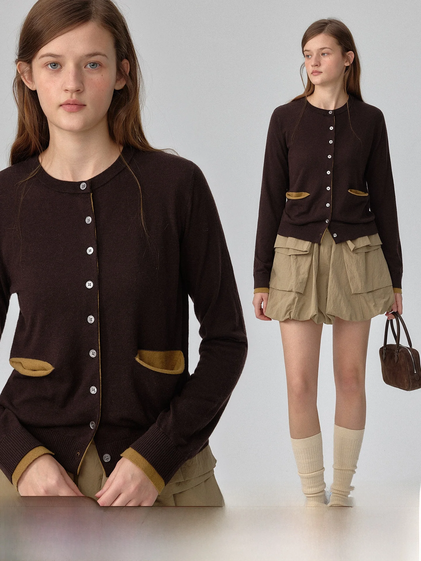 

Soft Dense Knit Color Blo ket 00% Wool Knitted Open Cardigan Women's Early Spring New Sle plus Regular Fit