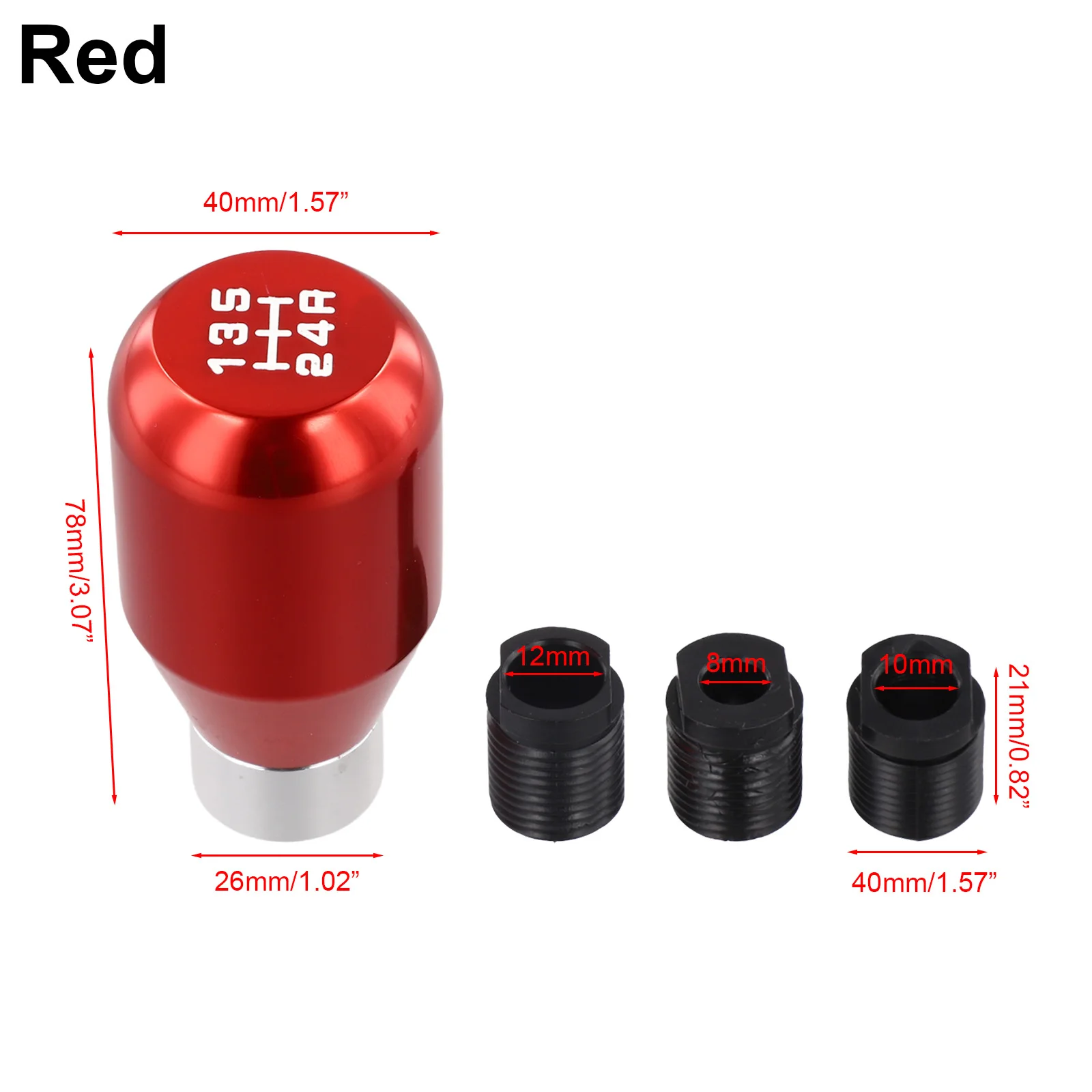 Manual Transmission Shift Knob Metal Handle for 5 Speed Cars with 76mm Height and Three Thread Adapters for Fit