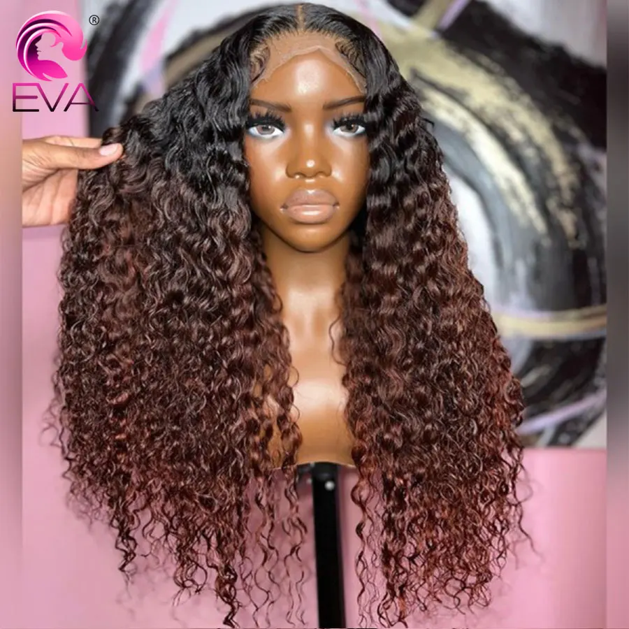 

Eva Hair Ombre Colored Human Hair Wigs 13x6 Lace Frontal Wig Transparent Lace Front Wig Pre Plucked Wig Curly Wigs For Women