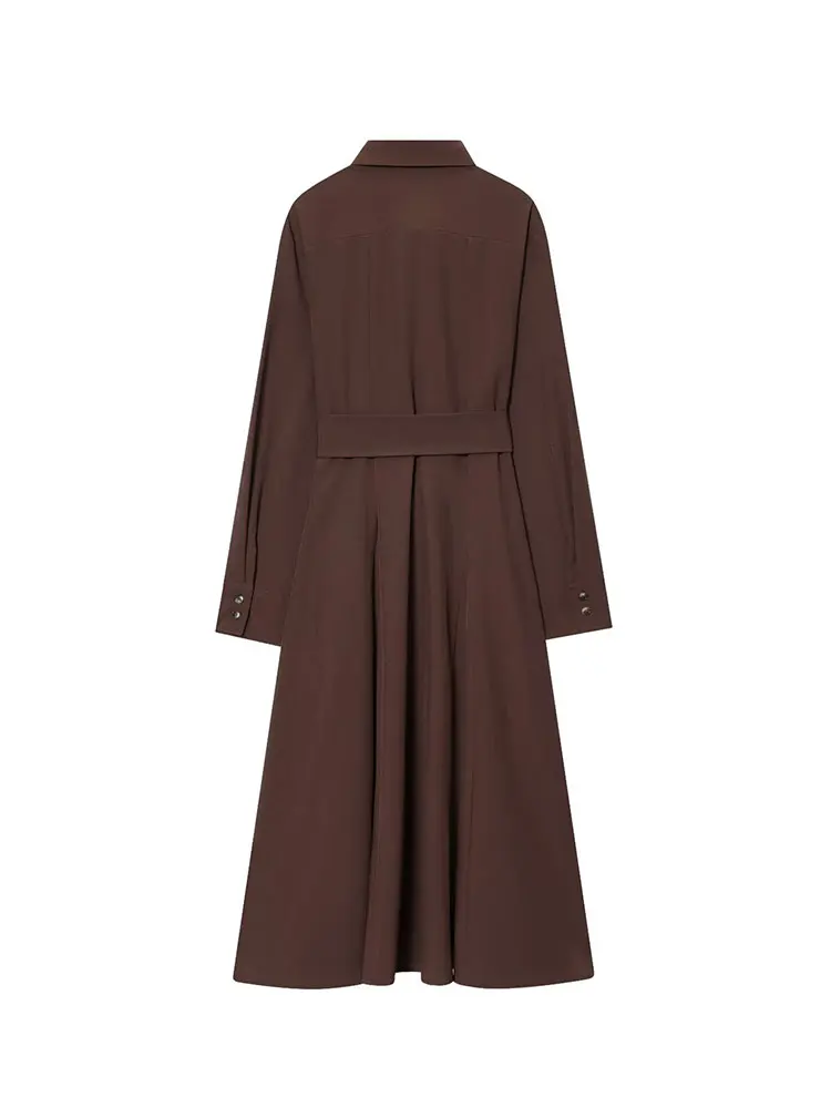 NLZGMSJ Fashion Women Casual Shirt Dress 2025 Autumn Long Sleeve Single Breasted A Line Midi Dress Belt Office Long Dress Y2K