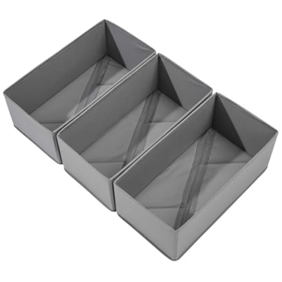 Sock Drawer Organizer 3 Pack - Collapsible Fabric Storage Bins for Underwear Divider, Small Closet Organizers with 3 Compartmen