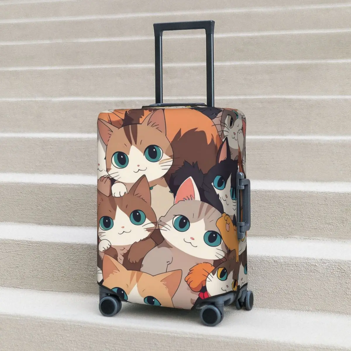 

Cute Cats Repeat Funny Animal Manga Suitcase Cover Protection Elastic Travel Luggage Protector Covers for 18-32 Inch