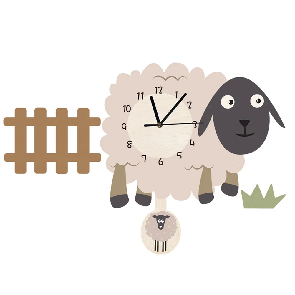 

Wall Clock Cartoon Creative Nordic Swing Lamb Clocks Cute PVC Hanging Decor Sheep Walk