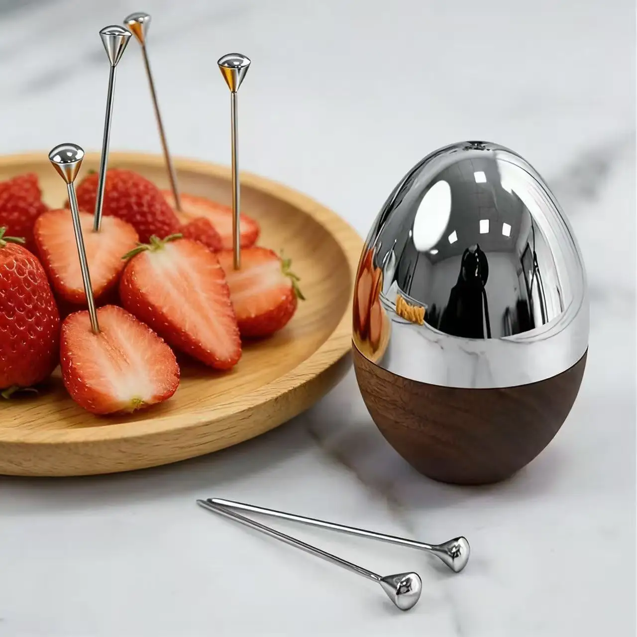 DSA Creative Cake Fruit Stick Stainless Steel Light Luxury Fruit Fork Cocktail Stick Restaurant Egg Ornament