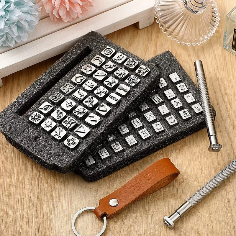 70 Pcs Leather Stamping Tools Set,68 Pcs Alphabet, Number And Pattern Leather Craft Stamps, 2 Pieces Leather Punch Tools