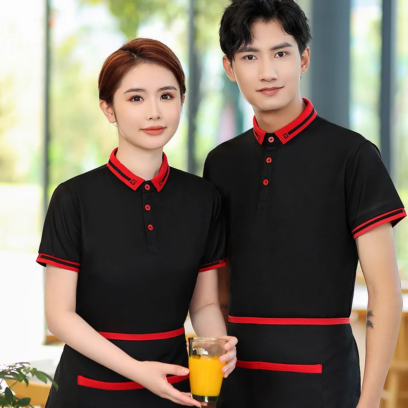 Catering Waiter Short-Sleeved Fast Food Milk Tea Hot Pot Barbecue Shop Fruit Supermarket Staff Workwear T-shirt for Wom