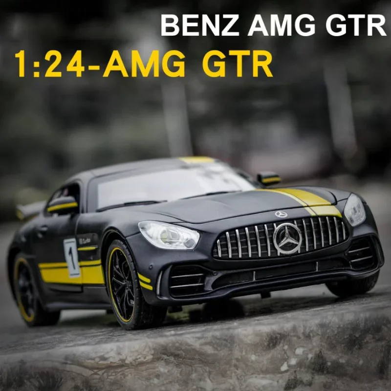 Simulation de voiture de sport Mercedes Benz Jas GTR, modèle en métal moulé sous pression, son léger, nervure arrière, collection de jouets pour cadeaux, A82, 1:24