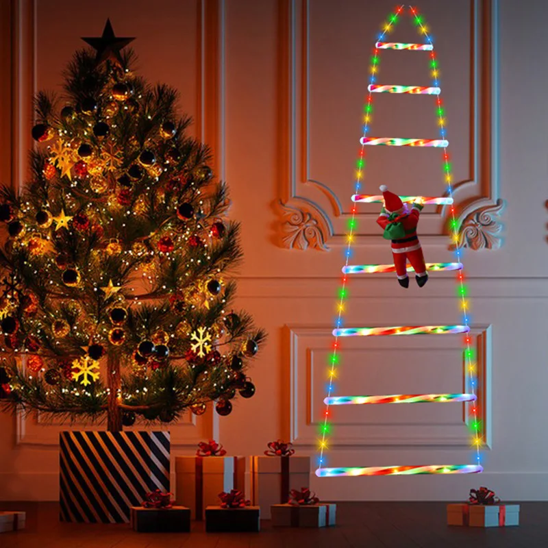 ไฟประดับตกแต่งคริสต์มาส LED สำหรับภายนอกอาคาร รูปทรงบันไดเอียง สำหรับตกแต่งภายใน กันน้ำ ซานตาคลอสปีนบันได สร้างบรรยากาศเทศกาล