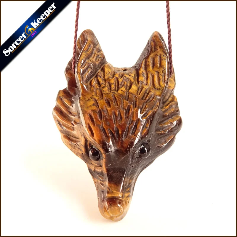 

1PC Real Wolf Head Statue Natural Tiger's Eye Stone Lucky Amulet Pendant Beads Necklace For Women Men Fashion Charm Jewelry BS23