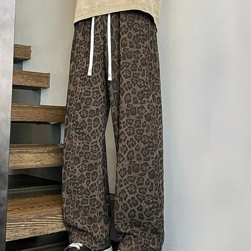 

Autumn Winter Printed Casual Pants Men's Loose Straight Pants Niche Wide Leg Trousers