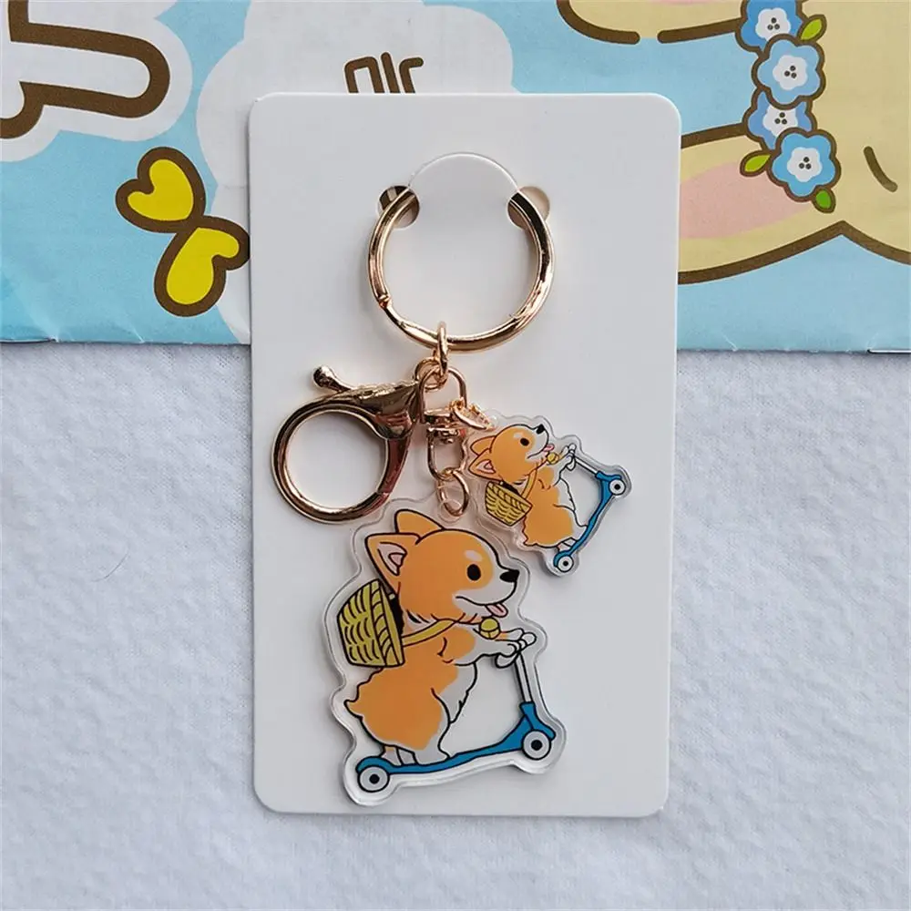 Double-Sided Corgi Key Chain Women Man Animal Transparent Dog Pendants Cartoon Acrylic Dog Key Ring Car Key Holder