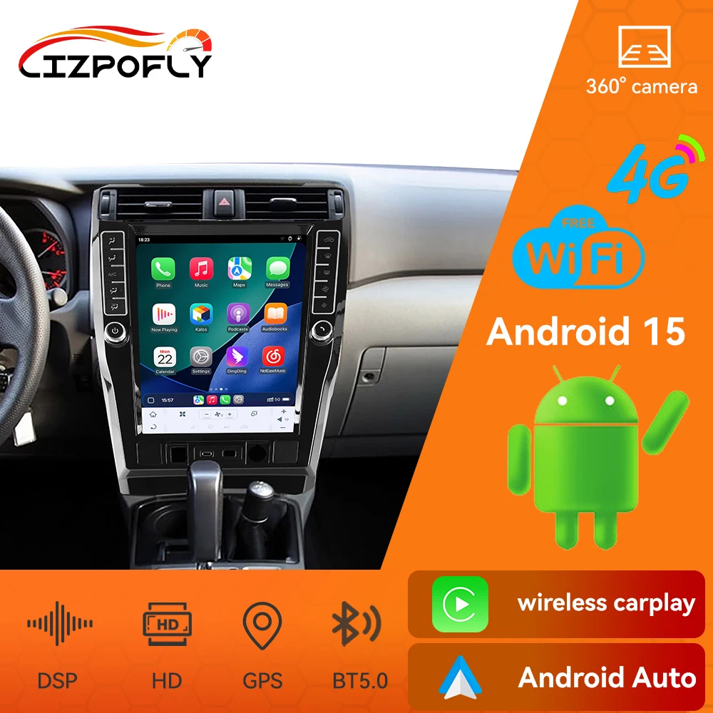 

16,2-дюймовый автомобильный радиоприемник для Toyota 4Runner 2009-2023 Carplay Android GPS-навигация авторадио DSP мультимедийный видеоплеер головное устройство