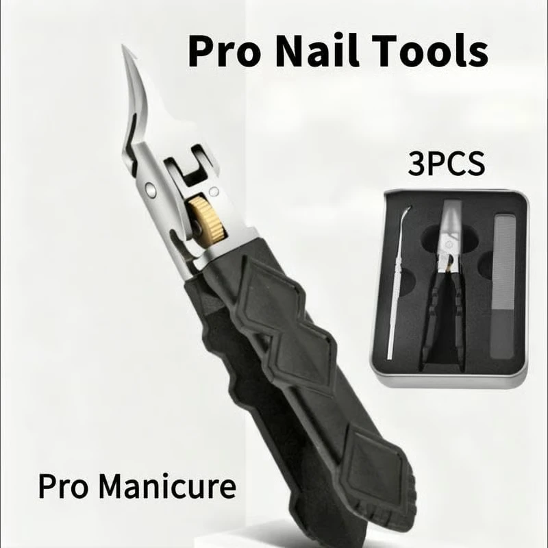 Black Anti-Slip Grip Nail Clipper Set with Ultra-Sharp Tips And Gear Lock Feature for Accurate Nail Trimming