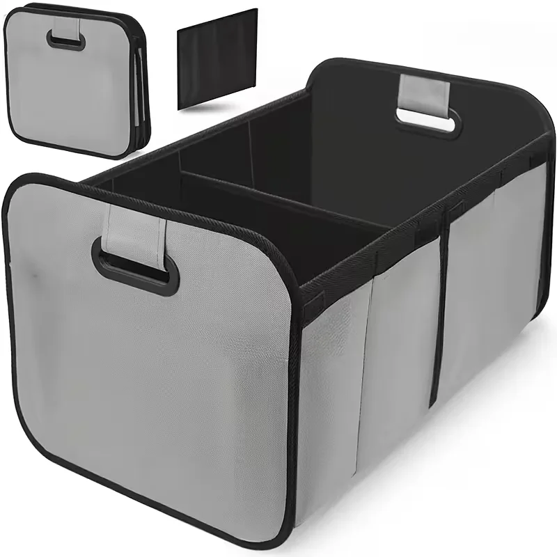 Collapsible Car Trunk Storage Box Oxford Fabric SUV Organizer with Reinforced Handles Multiple Compartments for Vehicle