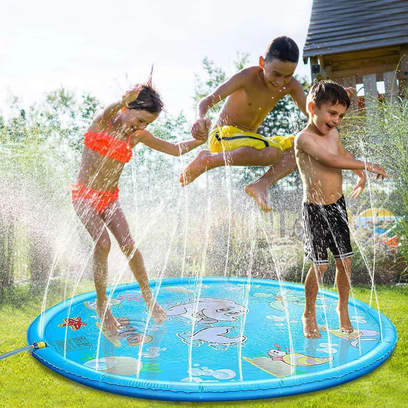 

Play 68'' Mat Sprinkler Sprinkle Splash Outdoor Water Play Mat Sprinkler Splash Play Pad with Wading Pool Water Toys for Kids