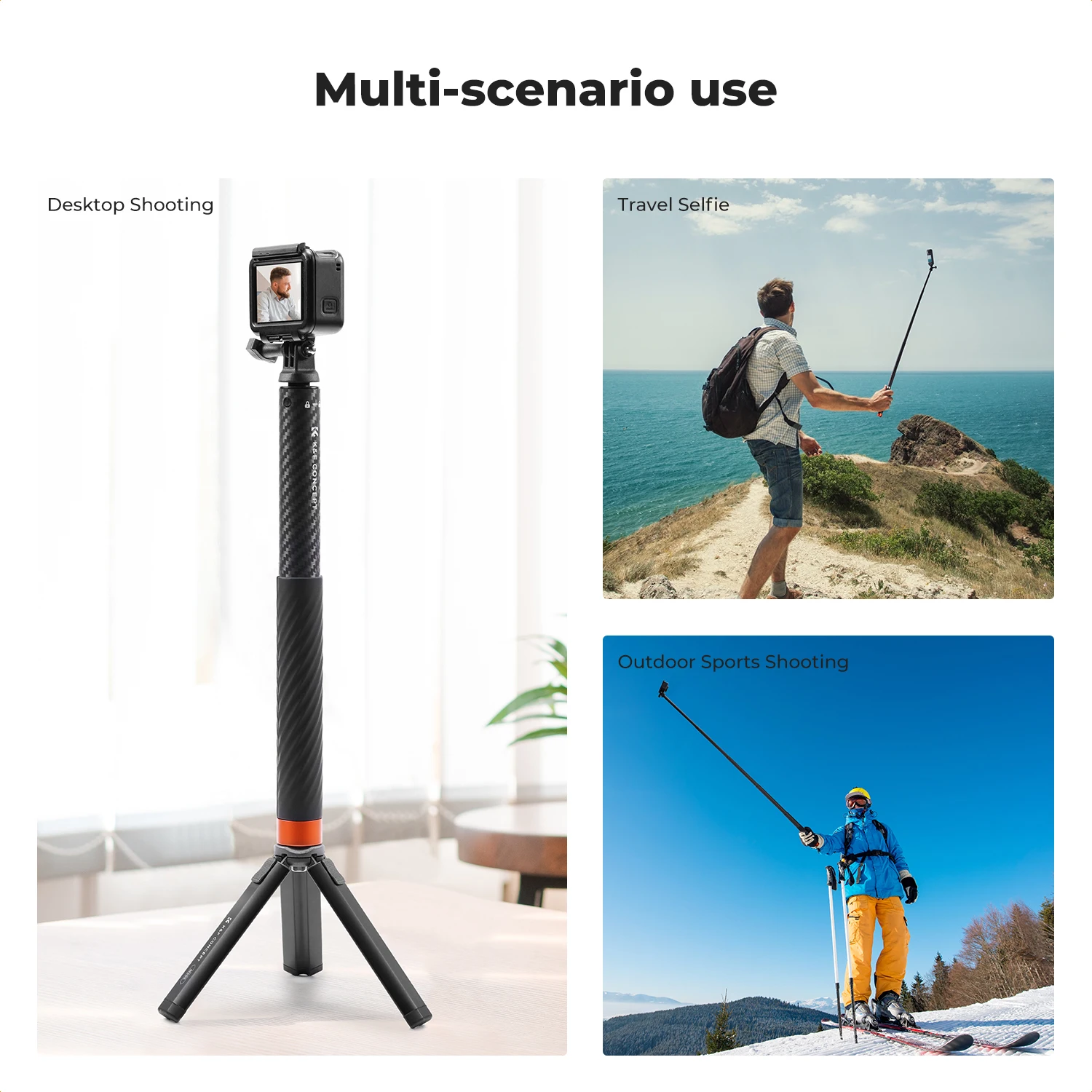 K & F Concept 127 ซม.ที่มองไม่เห็น Selfie Stick สําหรับ Insta360 กีฬากล้อง GoPro DJI OSMO Pocket 3 Extension คาร์บอนยาวกล้อง