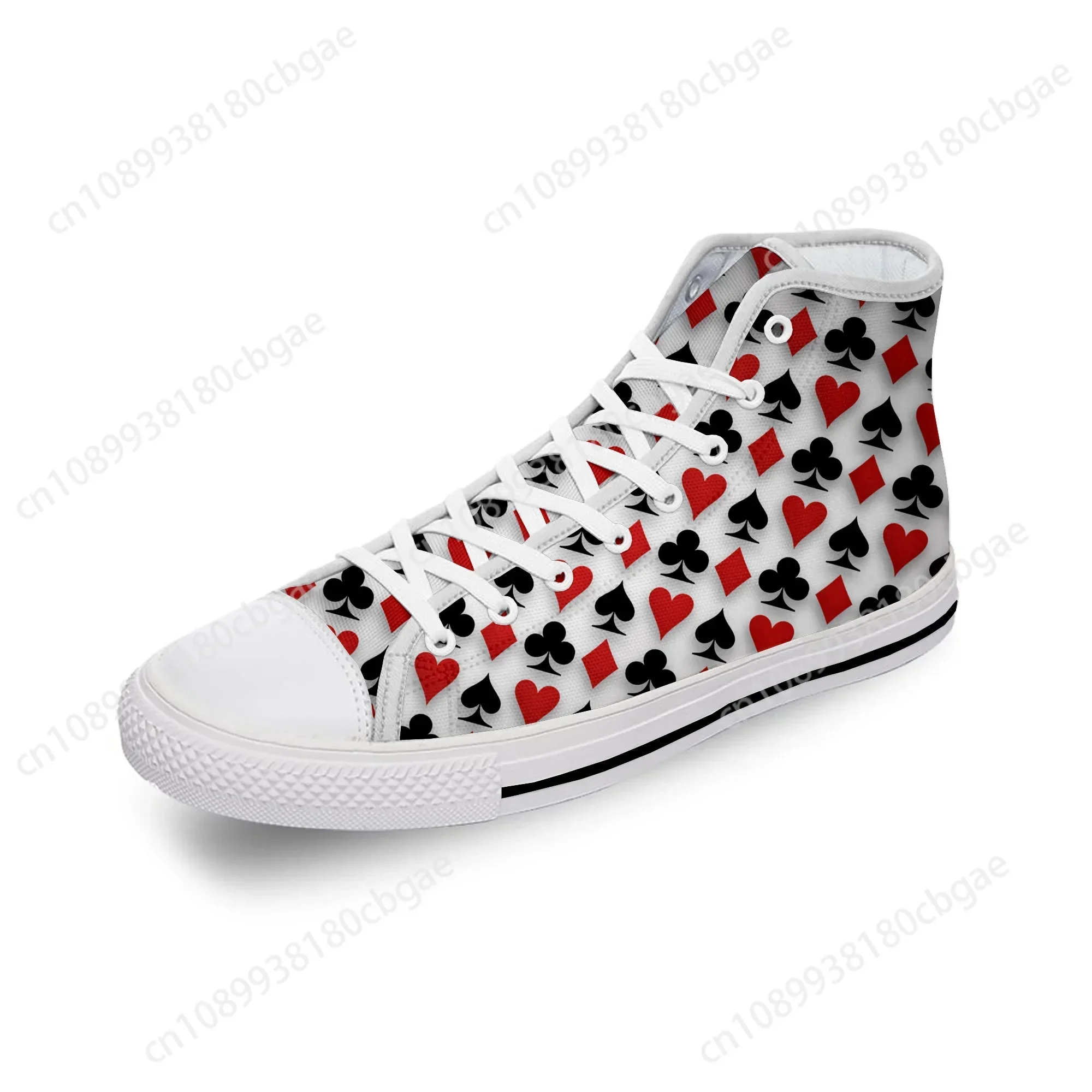 

Playing Card Poker Popular Cool White Cloth Fashion 3D Print High Top Canvas Shoes Men Women Lightweight Breathable Sneakers