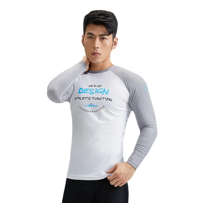 SABOLAY New Men Rashguard Lycra Super Elastic Long Sleeve Surfing Diving Swim Sunscreen UV Quick Dry Swimwear Protect T-shirt