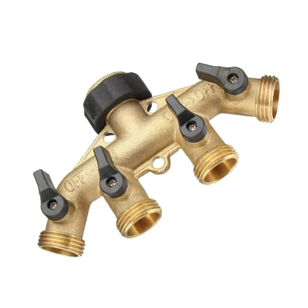 

3/4'' Solid Brass Heavy Duty Water Hose Splitter 4 Way Garden Hose Connector