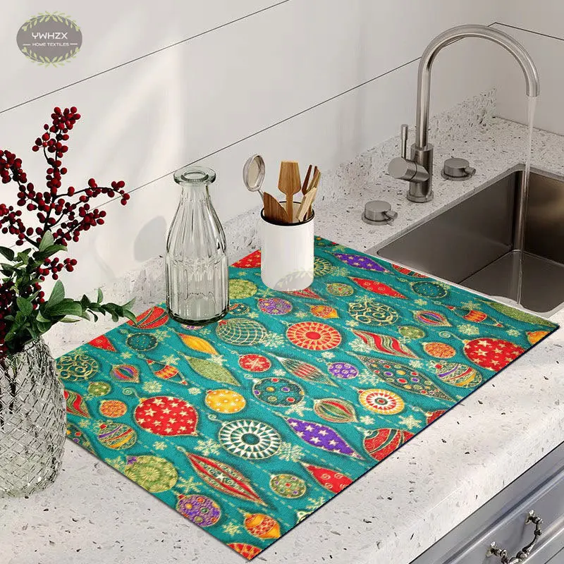 Vintage Flowers Drain Pad Kitchen Absorbent Drain Drying Mat Rubber Tableware Printed Dinnerware Cup Bottle Rug Tableware Mats