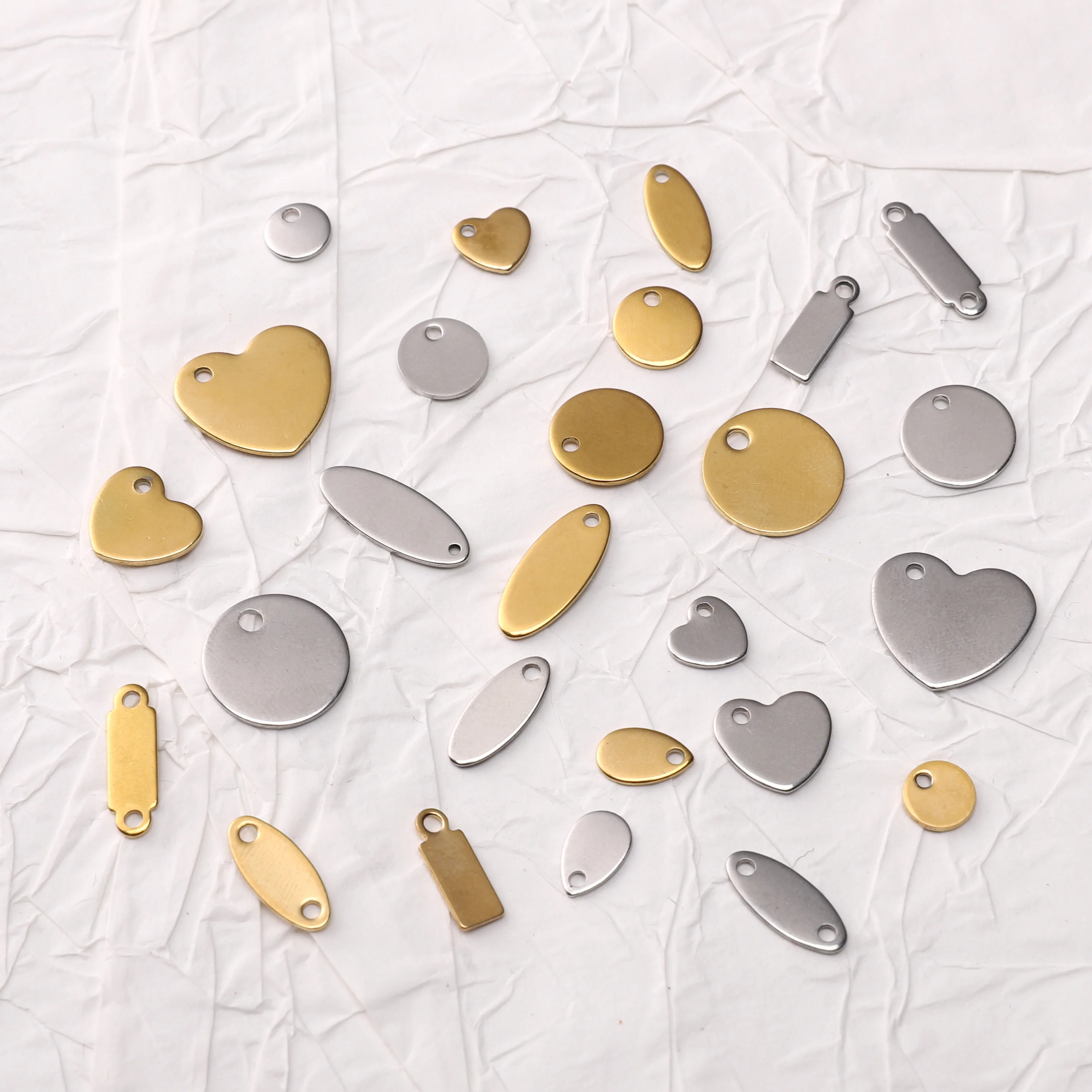 5/20Pcs Gold/Rhodium Stainless Steel Circular/Heart /Elliptical/Long Strip/Water Droplet Shape Pendants For Jewelry DIY Making
