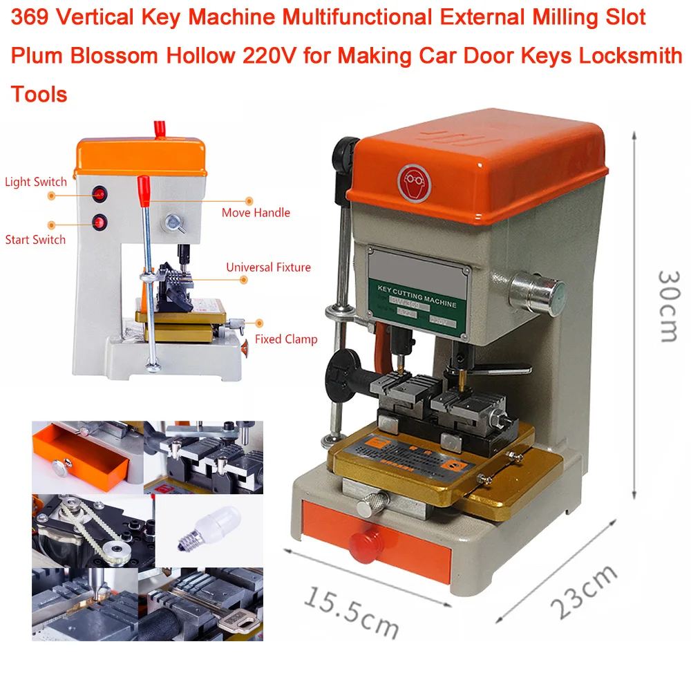 369 Vertical Key Machine Multifunctional External Milling Slot Plum Blossom Hollow 220V Keys Locksmith Tools for Making Car Door