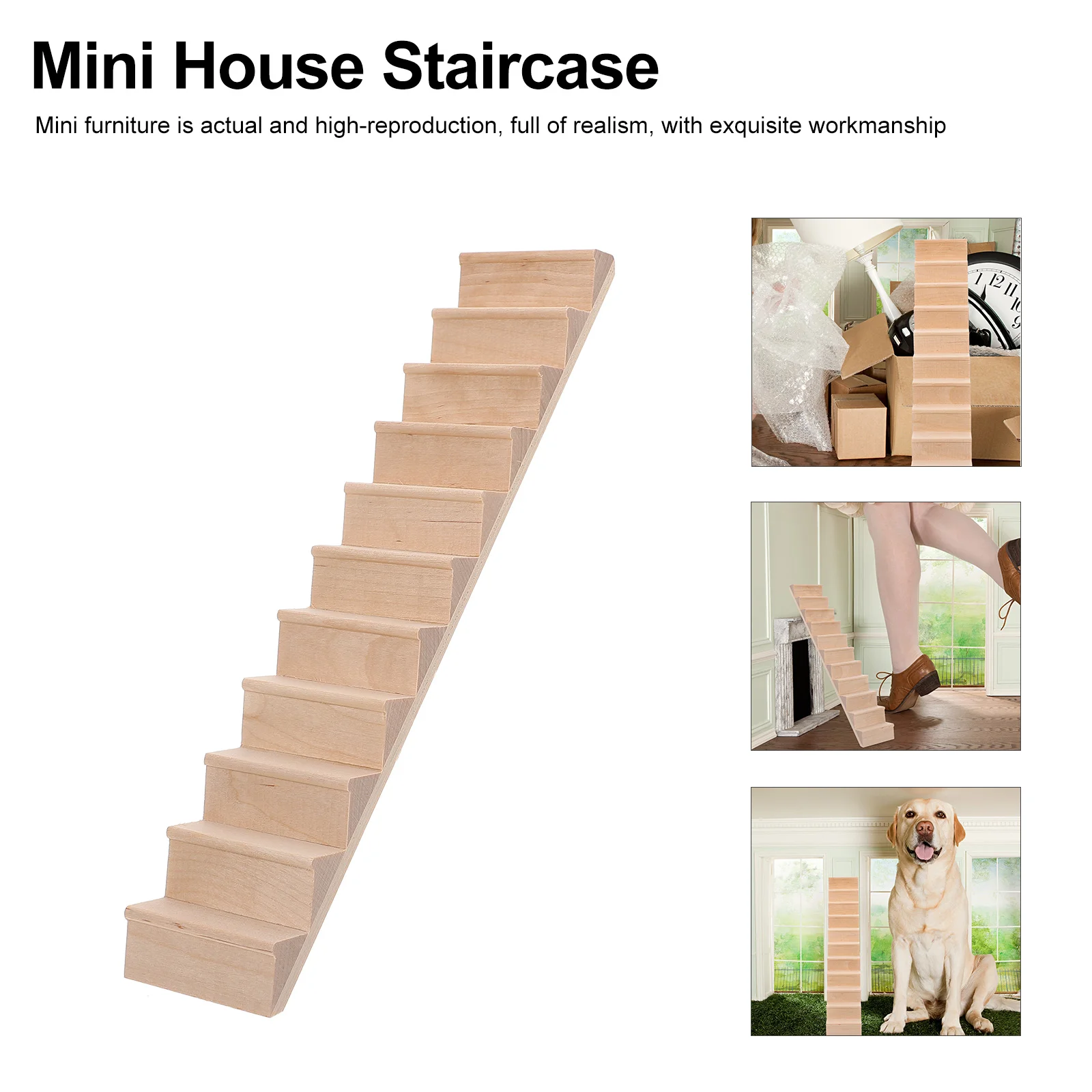 2 Pcs Toy No Handrail Stairs Delicate Miniature Wooden Staircase Model Without House