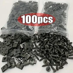 100Pcs Mixed Car Metal Screw Tapping Fastener Clip U-Type Clip with Screw Anti-rust Protection Clip Screw Buckle Iron Sheet