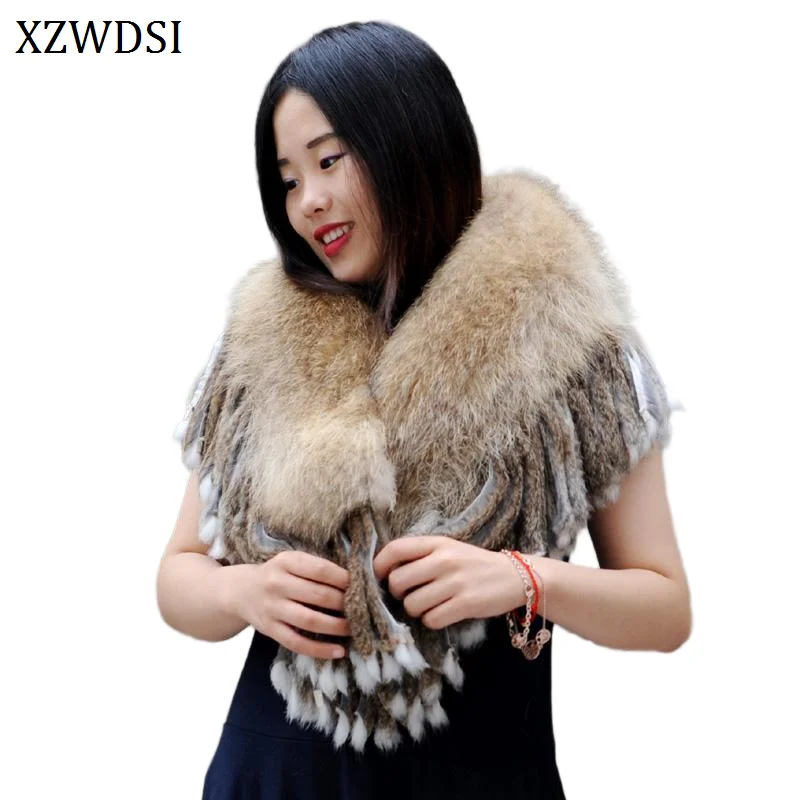 Real Raccoon Fur Collar Women Natural Fur Scarf with Tassels Winter Large Size Warm Furry Scarves for Coat Jackets