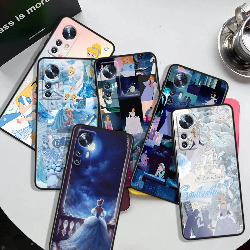 Disney Beautiful Cinderella Black Phone Case For Xiaomi Mi 11T (11T Pro) 11 12 13 14 X S T Lite Pro 5G Shell Soft Cover Capa