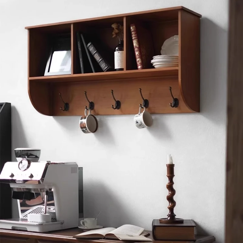 Versatile light luxury American retro closet hanging cabinet wall solid wood coffee cup locker rack tea cup wall hanging