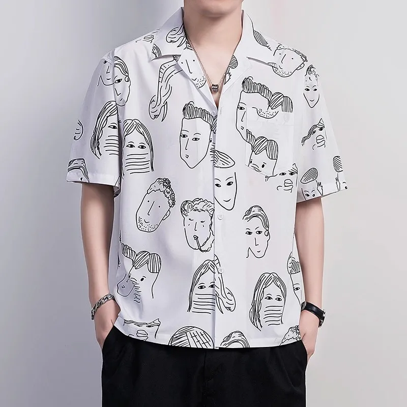 

Retro Japanese Style Loose Men's Short Sleeve Shirt Casual Hip Hop Couple's Summer Fashionable Ice Silk Youth Popular Shirt