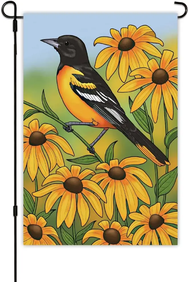 12x18 Inches Maryland Black Eyed Susan & Oriole Garden Flag Double Layer Vivid Color Durable Polyester Home Garden Yard Outd