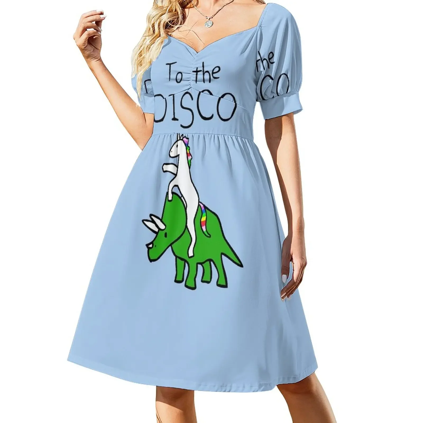 

To The Disco (Unicorn Riding Triceratops) Short-Sleeved Dress Women's evening dress Long dresses