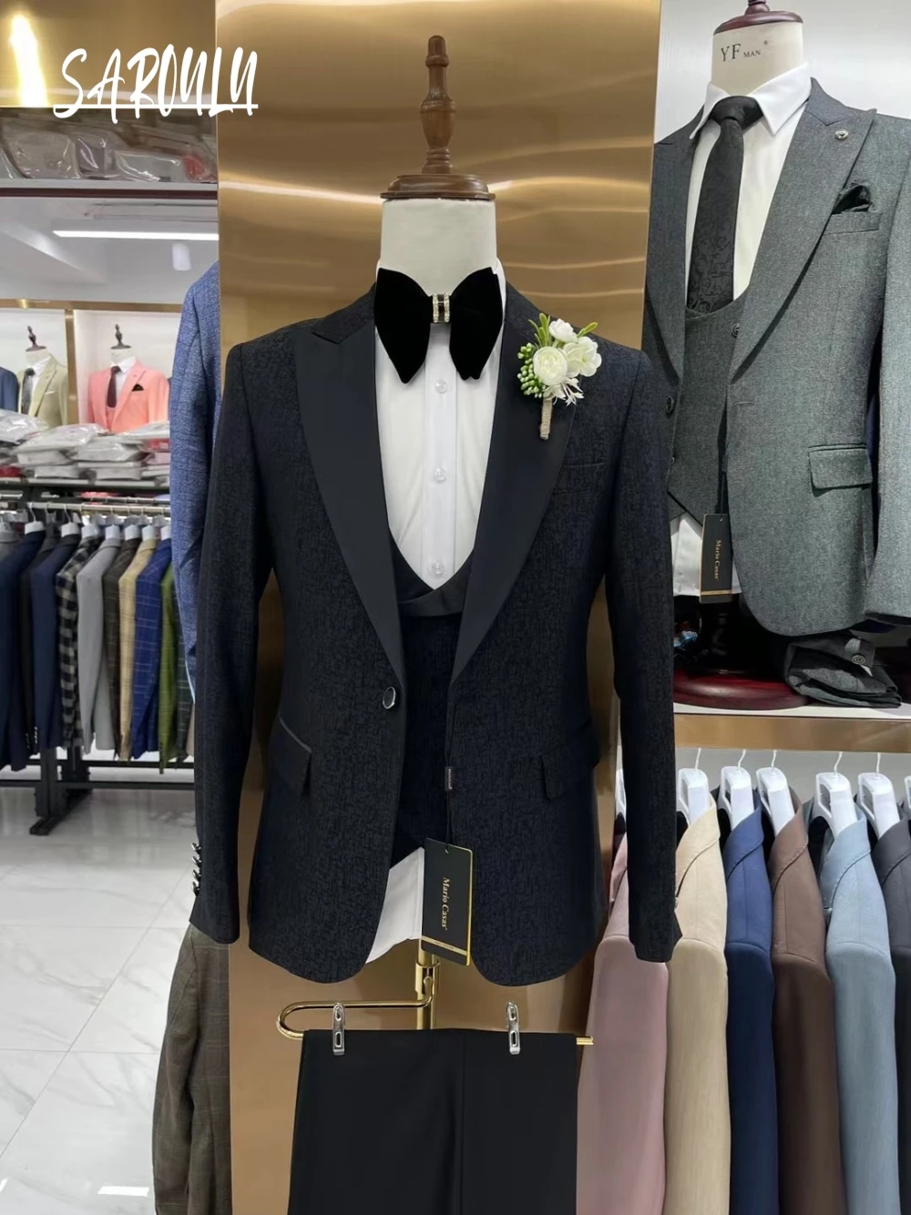 Vogue Man's Suit Formal Events Interview Customized Groom Wear Handsome Set Single Breasted Jacket Vest Pants 3-pieces In Stock