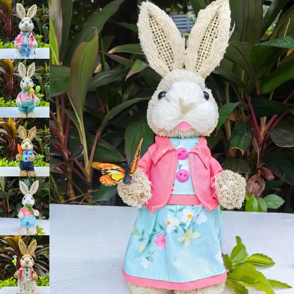 Cute High-25cm Straw Rabbits DIY Handmade Rabbit Straw Figures Gift Photography Props Garden Statues Easter Party