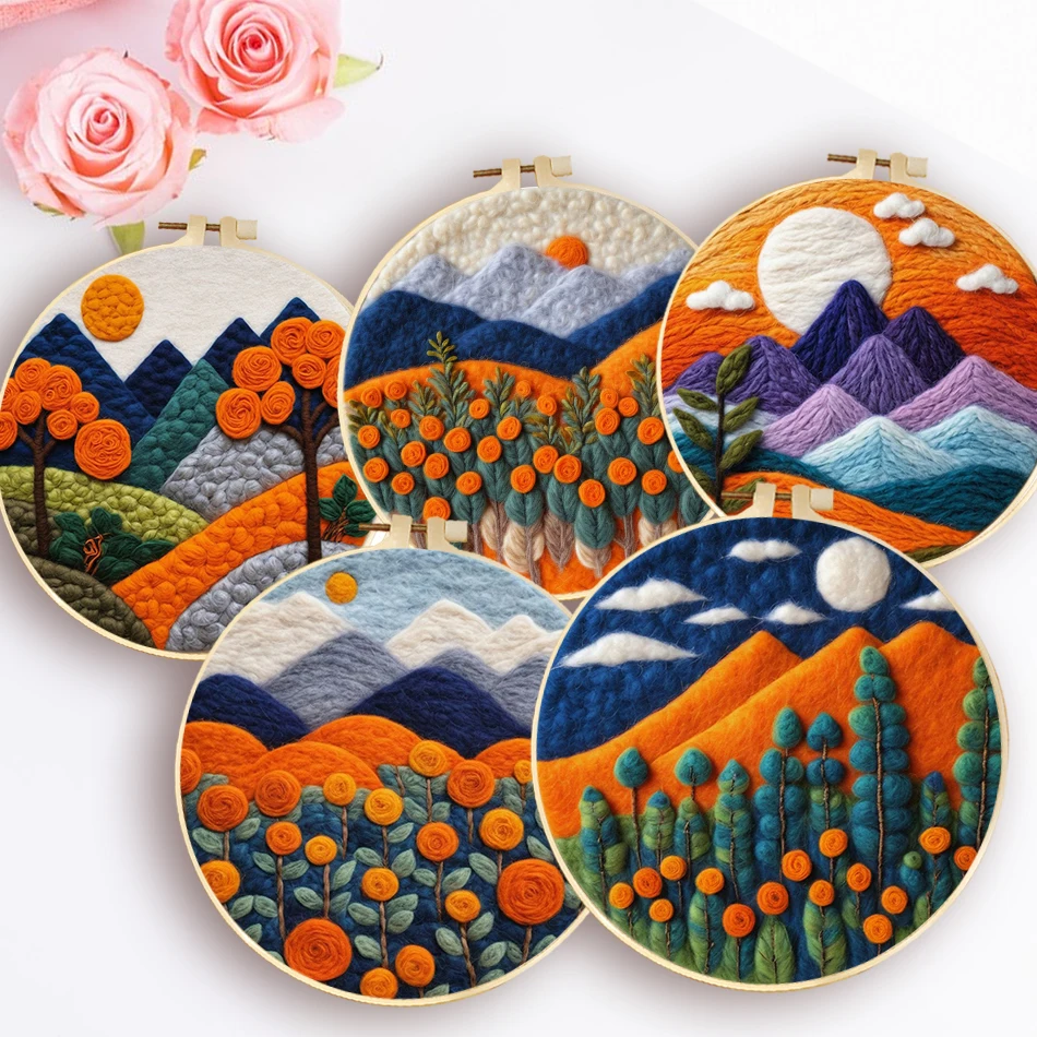 

Needle Felting Kit Beginner Wool Painting Kit DIY Felt Picture Mountain Landscape Kit Wool Felting Kit Craft Painting Gift
