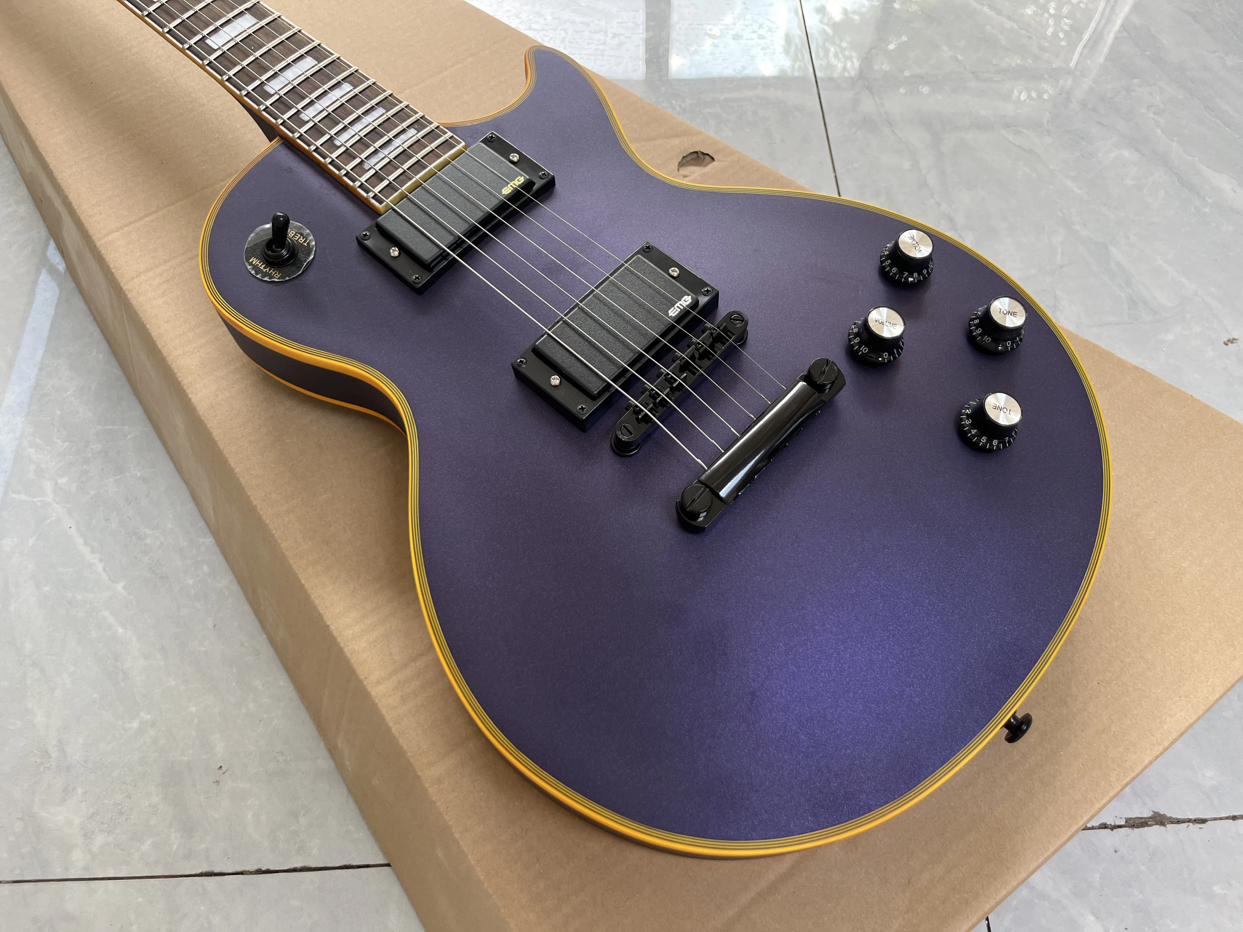 Chinese Electric Guitar Matte Metal Purple Color EMG Active pickups Mahogany Body And Neck